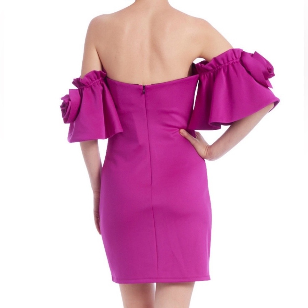 🆕 🌸 Jewel Badgley Mischka Magenta Rosette Mini Dress Size 10 Scuba Party Chic - Picture 3 of 17